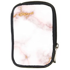 Pink And White Marble Texture With Gold Intrusions Pale Rose Background Compact Camera Leather Case by genx