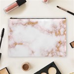 Pink and white Marble texture with gold intrusions Pale Rose Background Cosmetic Bag (Large) Front