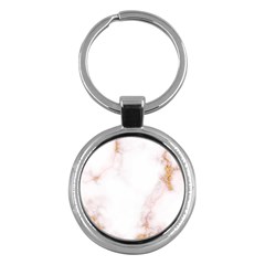 Pink And White Marble Texture With Gold Intrusions Pale Rose Background Key Chain (round) by genx