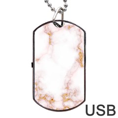 Pink And White Marble Texture With Gold Intrusions Pale Rose Background Dog Tag Usb Flash (one Side) by genx