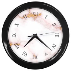 Pink And White Marble Texture With Gold Intrusions Pale Rose Background Wall Clock (black) by genx