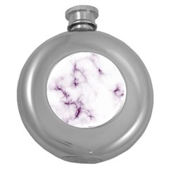 White Marble Violet Purple Veins Accents Texture Printed Floor Background Luxury Round Hip Flask (5 Oz) by genx