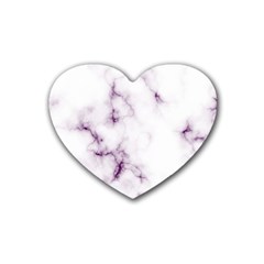 White Marble Violet Purple Veins Accents Texture Printed Floor Background Luxury Heart Coaster (4 Pack)  by genx