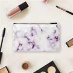 White Marble violet purple veins accents texture printed floor background luxury Cosmetic Bag (Small) Back