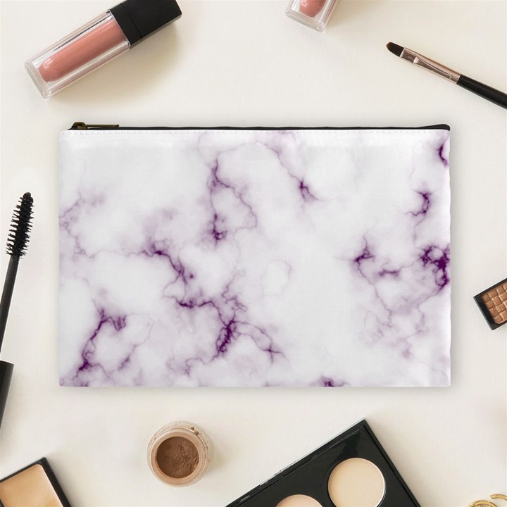 White Marble violet purple veins accents texture printed floor background luxury Cosmetic Bag (Large)