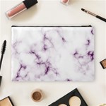 White Marble violet purple veins accents texture printed floor background luxury Cosmetic Bag (Large) Back