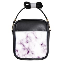 White Marble Violet Purple Veins Accents Texture Printed Floor Background Luxury Girls Sling Bag