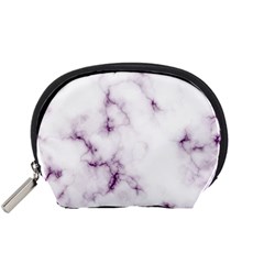 White Marble Violet Purple Veins Accents Texture Printed Floor Background Luxury Accessory Pouch (small) by genx