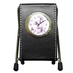 White Marble Violet Purple Veins Accents Texture Printed Floor Background Luxury Pen Holder Desk Clock by genx