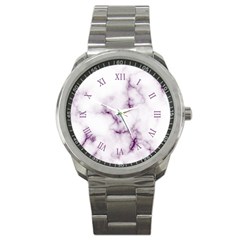 White Marble Violet Purple Veins Accents Texture Printed Floor Background Luxury Sport Metal Watch by genx