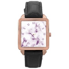 White Marble Violet Purple Veins Accents Texture Printed Floor Background Luxury Rose Gold Leather Watch  by genx