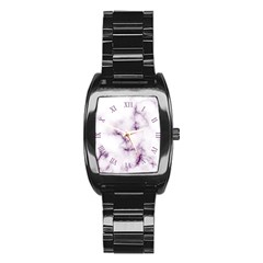 White Marble Violet Purple Veins Accents Texture Printed Floor Background Luxury Stainless Steel Barrel Watch by genx