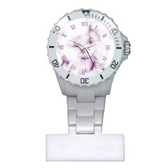 White Marble Violet Purple Veins Accents Texture Printed Floor Background Luxury Plastic Nurses Watch by genx