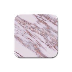 Marble With Metallic Rose Gold Intrusions On Gray White Stone Texture Pastel Pink Background Rubber Square Coaster (4 Pack)  by genx