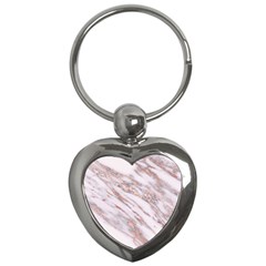 Marble With Metallic Rose Gold Intrusions On Gray White Stone Texture Pastel Pink Background Key Chain (heart) by genx