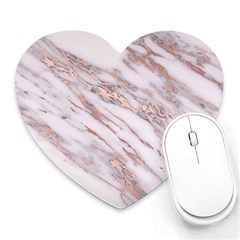 Marble With Metallic Rose Gold Intrusions On Gray White Stone Texture Pastel Pink Background Heart Mousepads by genx