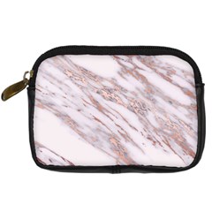 Marble With Metallic Rose Gold Intrusions On Gray White Stone Texture Pastel Pink Background Digital Camera Leather Case by genx