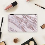 Marble with Metallic Rose Gold intrusions on gray white Stone texture Pastel Pink Background Cosmetic Bag (Small) Front