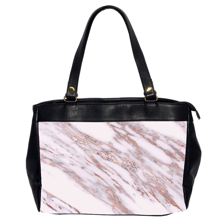 Marble with Metallic Rose Gold intrusions on gray white Stone texture Pastel Pink Background Oversize Office Handbag (2 Sides)