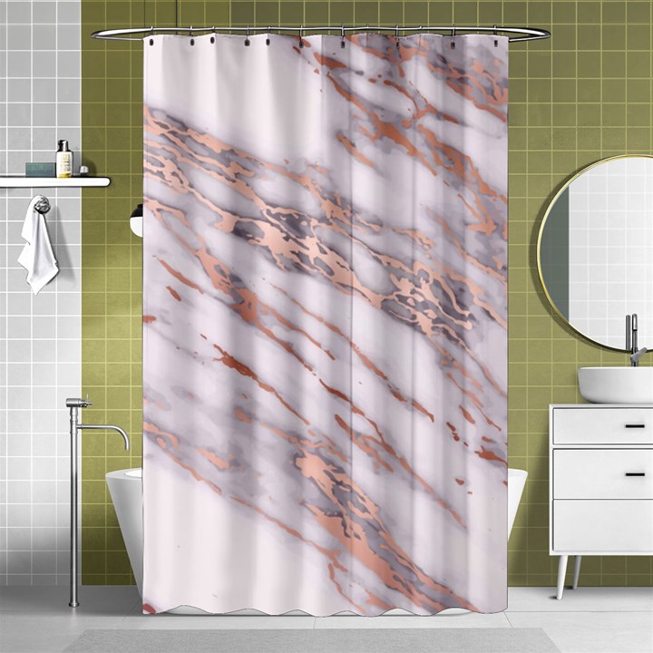 Marble with Metallic Rose Gold intrusions on gray white Stone texture Pastel Pink Background Shower Curtain 48  x 72  (Small) 