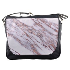 Marble With Metallic Rose Gold Intrusions On Gray White Stone Texture Pastel Pink Background Messenger Bag by genx