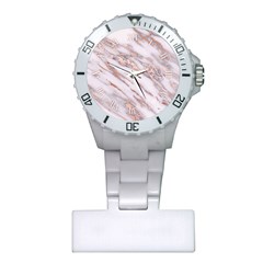 Marble With Metallic Rose Gold Intrusions On Gray White Stone Texture Pastel Pink Background Plastic Nurses Watch by genx