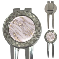 Marble With Metallic Gold Intrusions On Gray White Stone Texture Pastel Rose Pink Background 3-in-1 Golf Divots by genx