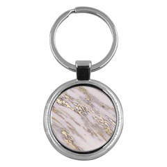 Marble With Metallic Gold Intrusions On Gray White Stone Texture Pastel Rose Pink Background Key Chain (round) by genx