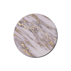 Marble With Metallic Gold Intrusions On Gray White Stone Texture Pastel Rose Pink Background Rubber Round Coaster (4 Pack)  by genx