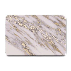 Marble With Metallic Gold Intrusions On Gray White Stone Texture Pastel Rose Pink Background Small Doormat  by genx