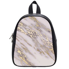 Marble With Metallic Gold Intrusions On Gray White Stone Texture Pastel Rose Pink Background School Bag (small) by genx