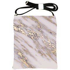 Marble With Metallic Gold Intrusions On Gray White Stone Texture Pastel Rose Pink Background Shoulder Sling Bag by genx