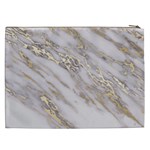 Marble with Metallic Gold intrusions on gray white Stone texture Pastel Rose Pink Background Cosmetic Bag (XXL) Back