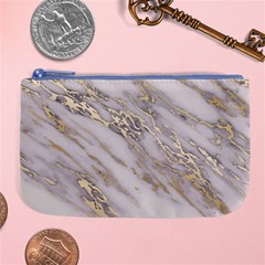 Marble With Metallic Gold Intrusions On Gray White Stone Texture Pastel Rose Pink Background Large Coin Purse by genx