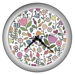 Floral Pattern Wall Clock (silver) by Valentinaart