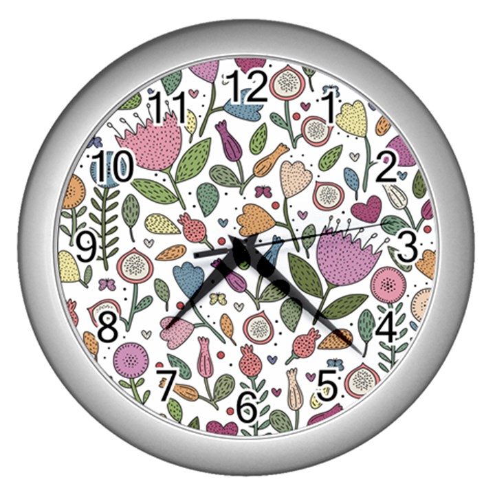 Floral pattern Wall Clock (Silver)