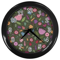 Floral Pattern Wall Clock (black)