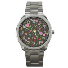 Floral Pattern Sport Metal Watch by Valentinaart