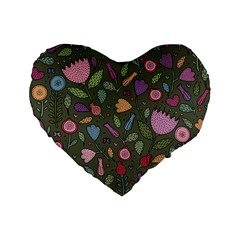 Floral Pattern Standard 16  Premium Flano Heart Shape Cushions by Valentinaart