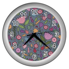 Floral Pattern Wall Clock (silver) by Valentinaart