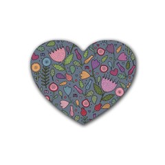 Floral Pattern Rubber Coaster (heart)  by Valentinaart