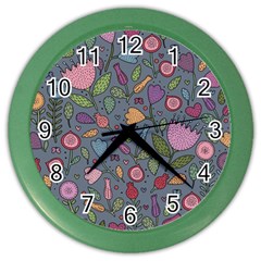 Floral Pattern Color Wall Clock by Valentinaart