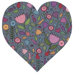 Floral Pattern Wooden Puzzle Heart