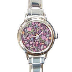 Floral Pattern Round Italian Charm Watch by Valentinaart