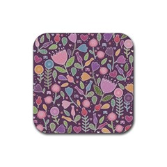 Floral Pattern Rubber Coaster (square)  by Valentinaart