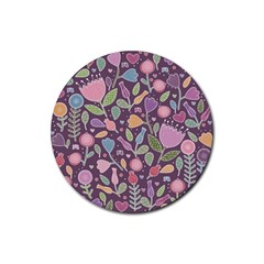 Floral Pattern Rubber Coaster (round)  by Valentinaart