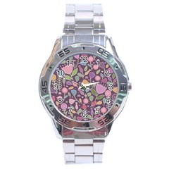 Floral Pattern Stainless Steel Analogue Watch by Valentinaart