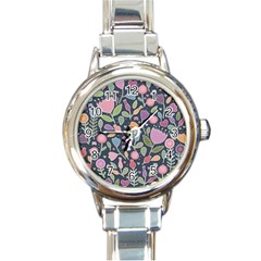 Floral Pattern Round Italian Charm Watch by Valentinaart