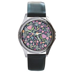 Floral Pattern Round Metal Watch by Valentinaart