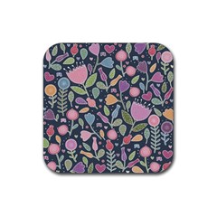 Floral Pattern Rubber Coaster (square)  by Valentinaart